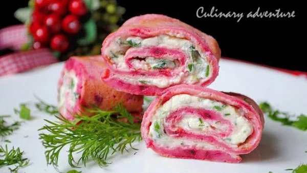 Празнични палачинки с цвекло и крема сирене 